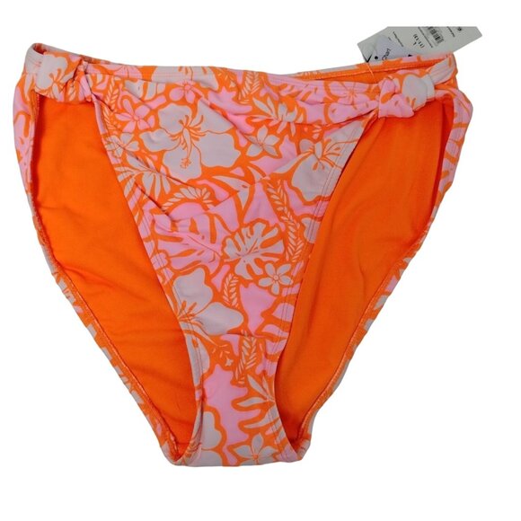 No Boundaries Junior Girls Large Orange Floral Leaves High Waist Bikini Bottoms - Picture 1 of 6
